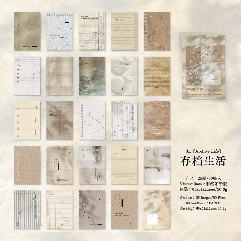 

50sheets Vintage Printing Series Light Retro Memo Mini Sticker Book DIY Handmade Decoration Scrapbooking Material Sticker