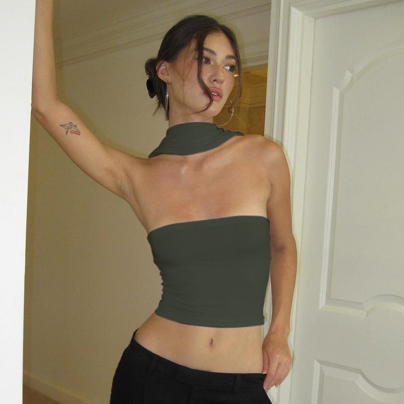 

Летняя мода без рукавов без рукавов, женский сексуальный жилет с лямкой на шее, новый сплошной цвет, повседневный топ Y2k, топ без спинки, женские элегантные топы 250 L темно-зеленого