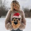 Maglione da donna a girocollo largo con stampa natalizia, maglione casual alla moda