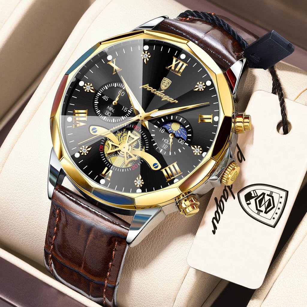 POEDAGAR Luxury Fashion Men Watch Waterproof Luminous Chronograph Leather Man Wristwatch High Quality Quartz Men's Watches Reloj
