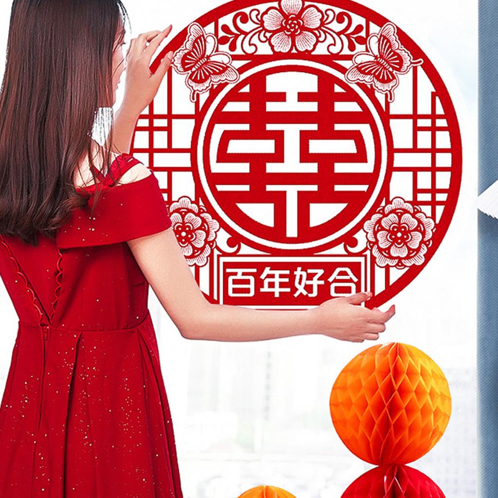Chinese Wedding Stickers Classic Round Flocking Electrostatic Adsorption Chinese Traditional