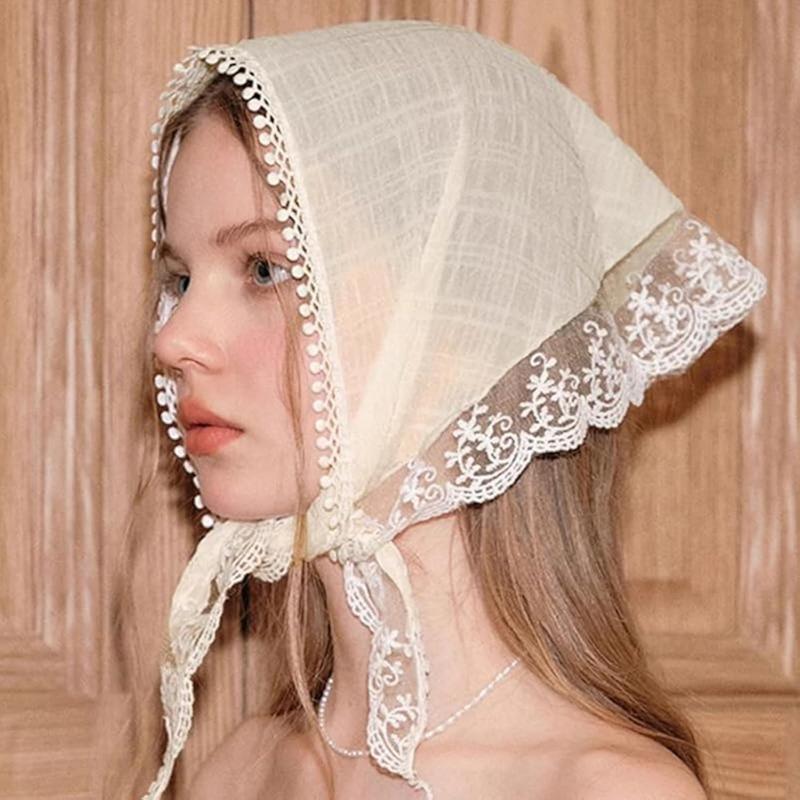 Fashion Glasses M Women's White Bohemia Lace Triangle Hair Scarf For New French Floral Headscarf Bandanas Pastoral Headdress