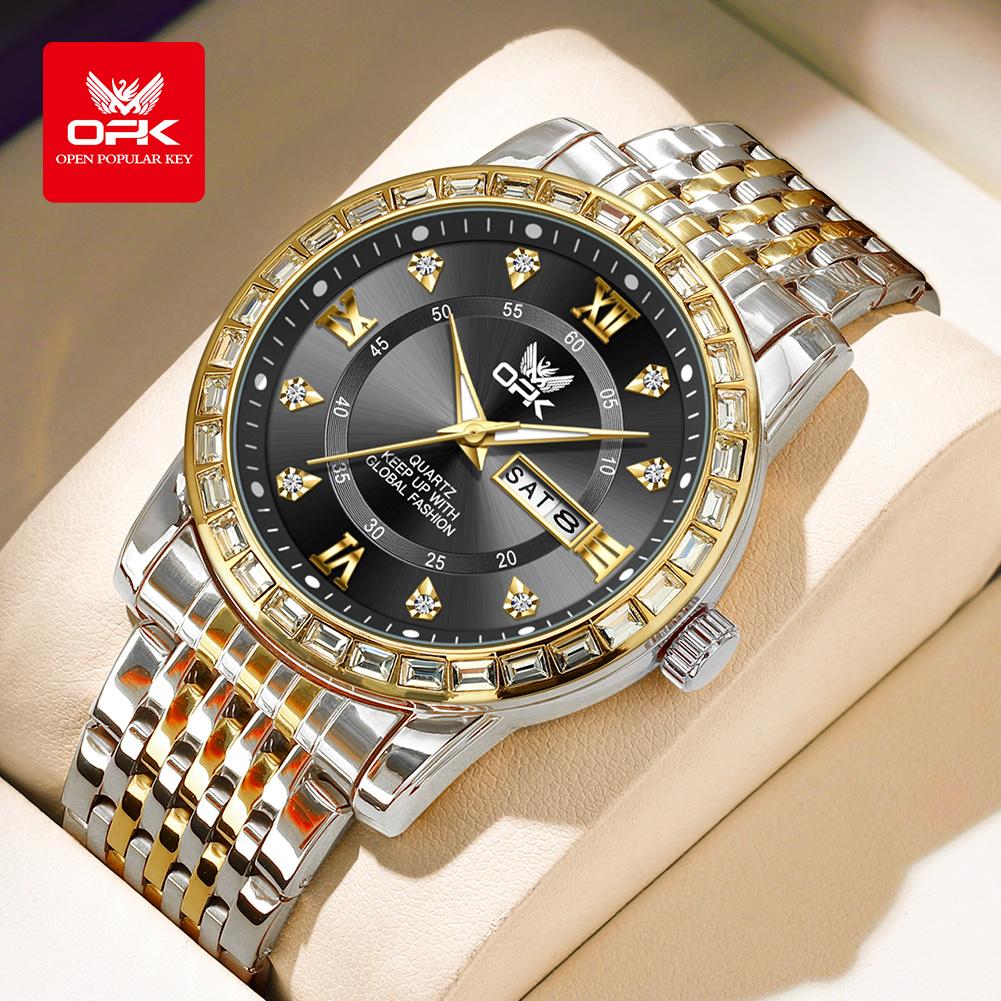 OPK 8174 Diamond Studded Dual Calendar Men's Quartz Watch