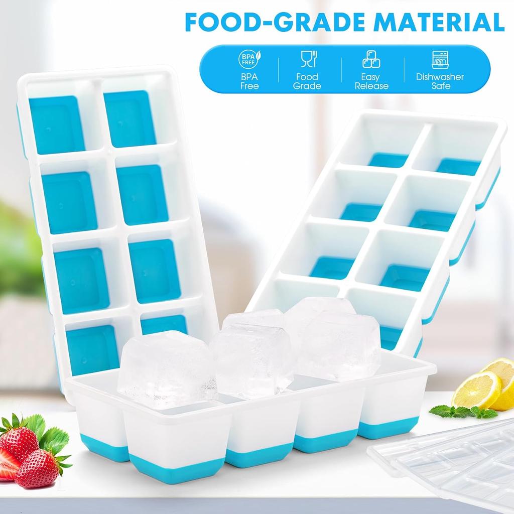 Silicone Ice Cube Trays,Square Big Silicone Ice Cube Moulds Set for Freezer Container,Reusable BPA Free Ice Cube Molds Maker for Whiskey