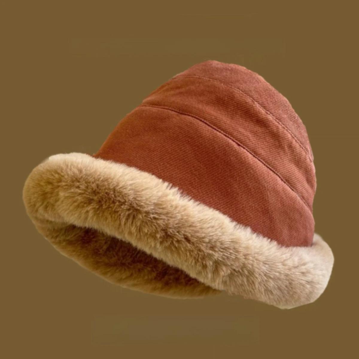 

Plush Bucket Hats for Women Winter Warm Thickened Fisherman Cap with Velvet Coldproof Design Winter Accessories Bonnet Fashion