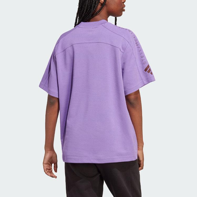 Adidas X Stella McCartney Letter Logo Print Sports Short Sleeve T-Shirt Women Tops Purple IA1514