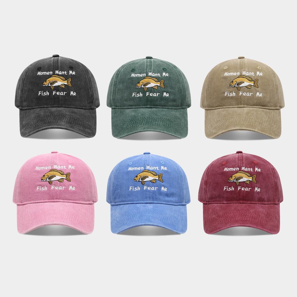 Women Want Me Fish Fear Me Embroidered Cotton Baseball Cap For Sun Protection
