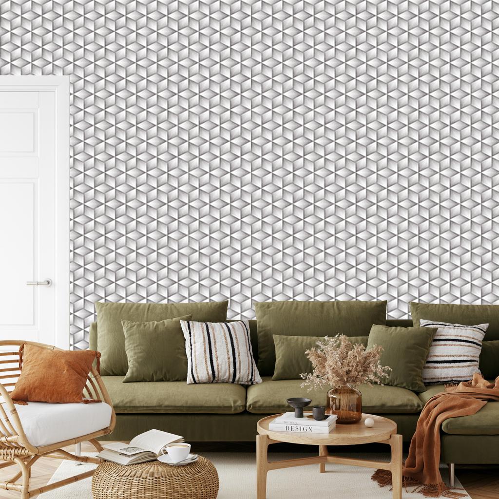 Wallpaper Cubes in shades of gray with a 3D effect 50x1000