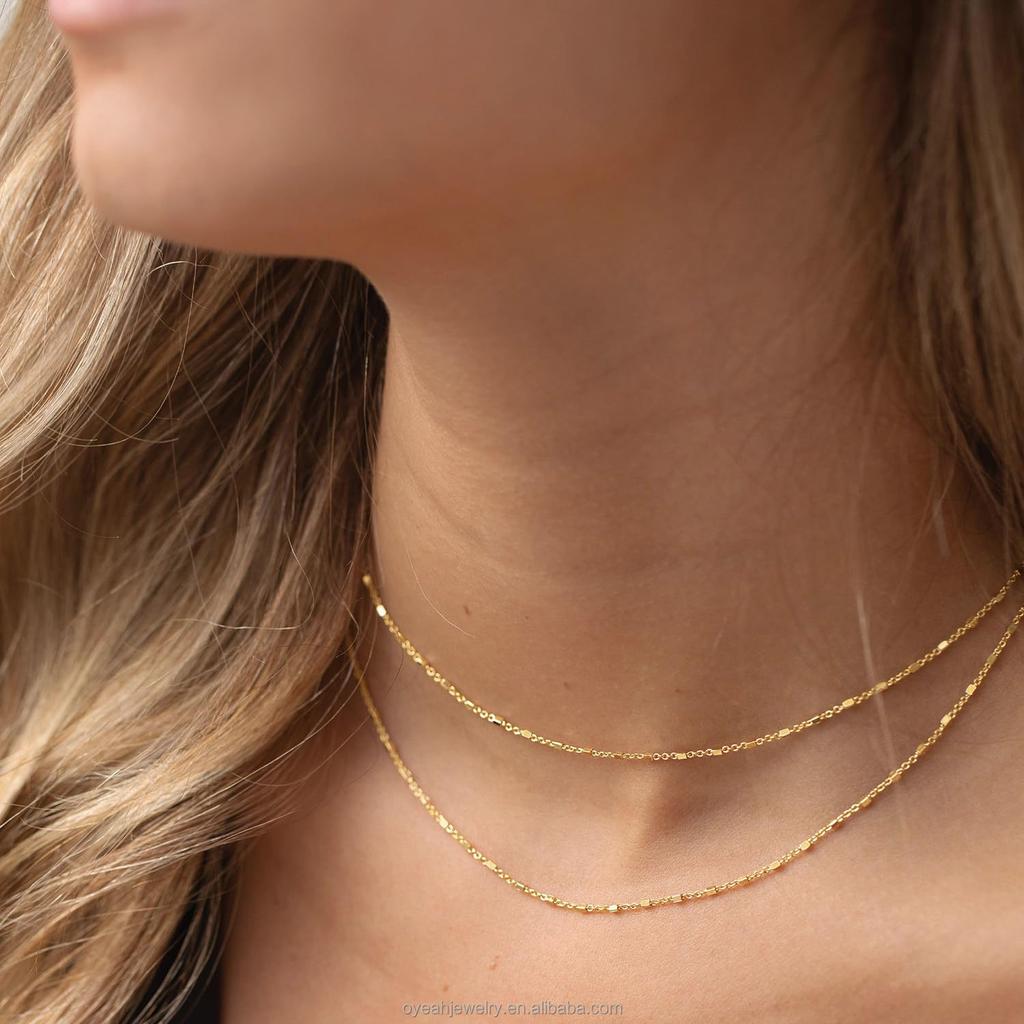Double Layer Square Chain Gold Plated Brass Pendant Necklace for Women