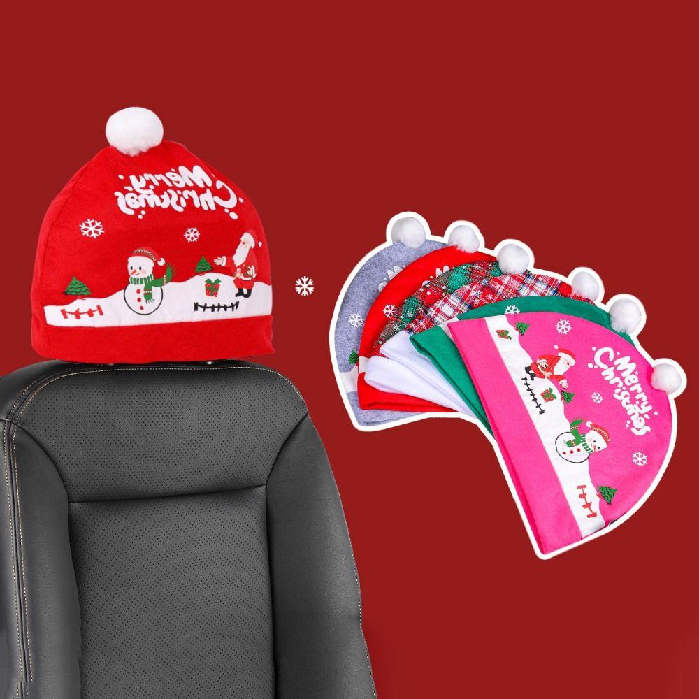 2pcs/set Cartoon Christmas Car Seat Cover Snowman Car Chair Christmas Hat  New Year