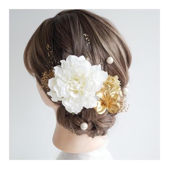 Lomeri Hair Accessory Dahlia Pearl for Kimono, Japanese Attire, Yukata, Furisode, Coming-of-Age Ceremony, Wedding, Graduation, Shichi-Go-San (White)