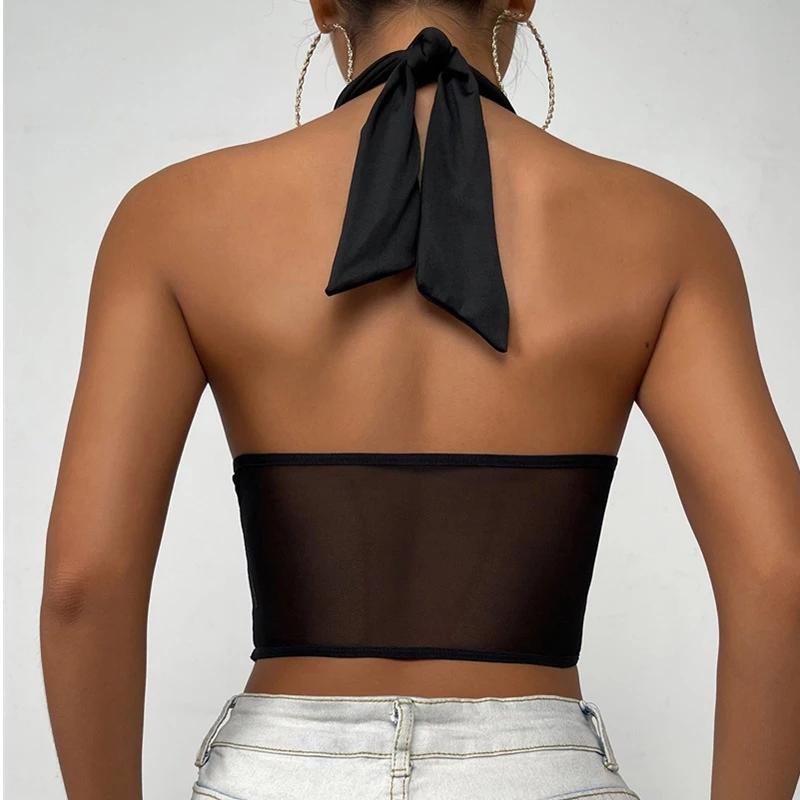 Tops Women 2023 Sexy Top Gothic Halter Tank Y2k Top Female Summer Backless Cut Out Black WhiteTops Clothes