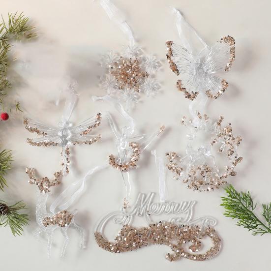 Christmas Acrylic Hanging Ornament Glitter Clear Reindeer Butterfly Pumpkin Carriage Snowflake Dragonfly Ballet Girl Xmas Tree Hanging Ornament