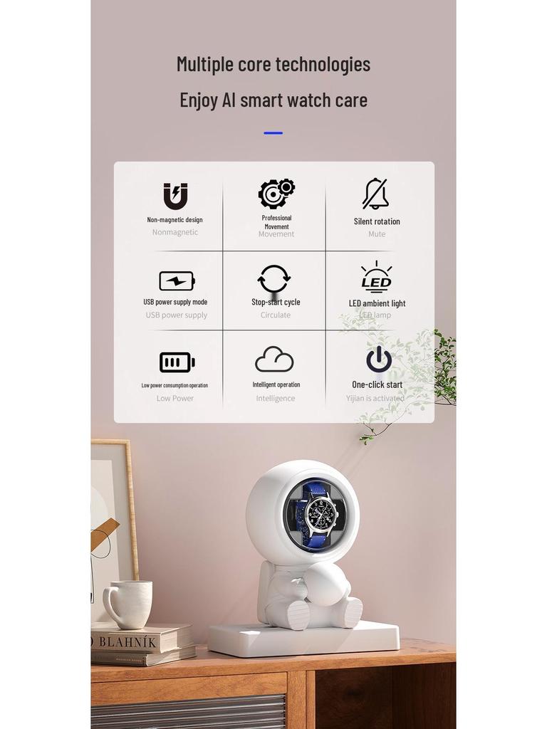 Automatický mechanický natahovač hodinek s otáčením a úložným prostorem