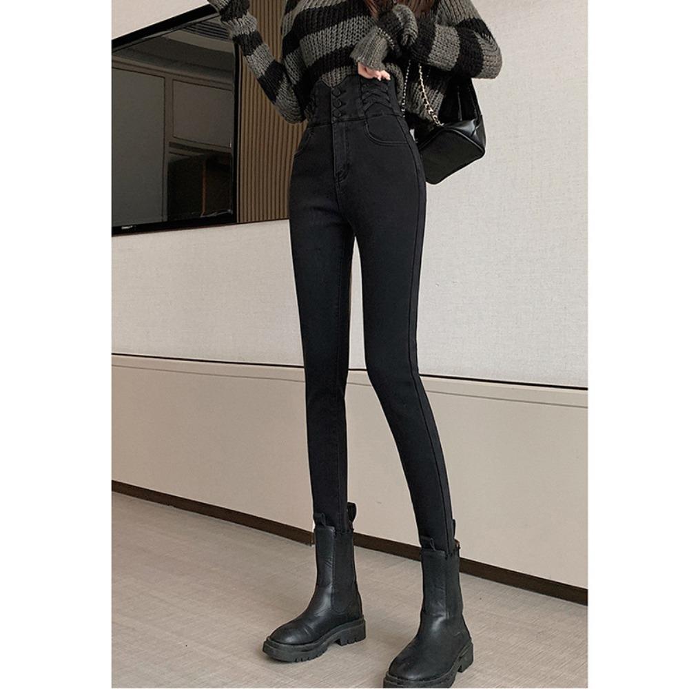 Personalized Street High Waist Jeans Women's New Spring and Autumn Skinny Skinny Versatile Small Foot Jeans Ins Tide