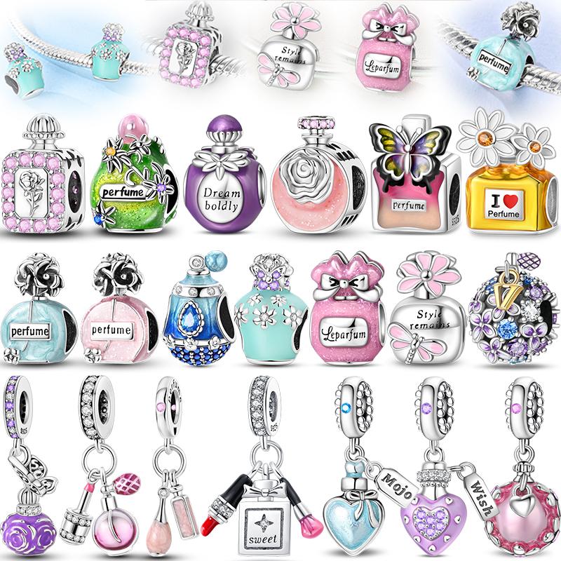 S925 Silver Color Butterfly Daisy Rose Crown Perfume Charms Beads Fit Pan Bracelets DIY Fine Jewelry Making Gifts
