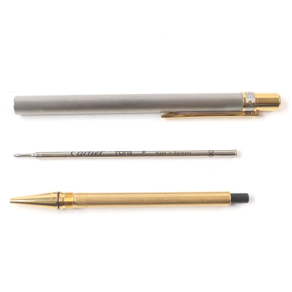 Excellent Cartier Ballpoint pen Logo engraved twist style Silver gold mens Used