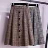 Women's Autumn Winter Elastic Waist A-line Skirt Woman Skirts Faldas Jupe Korean Retro Plaid Mid-Long Skirts