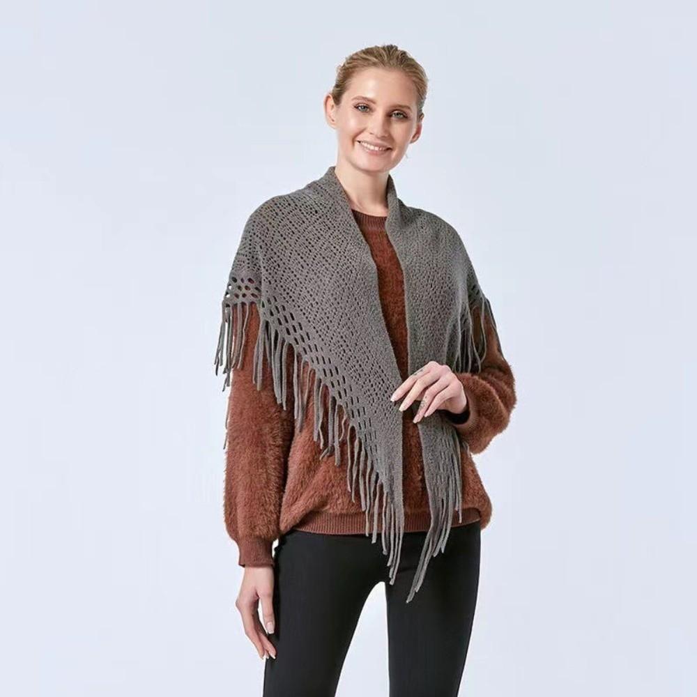 Retro Knitted Shawls Solid Color Women Shawls Casual Tassels Shawls  for Women