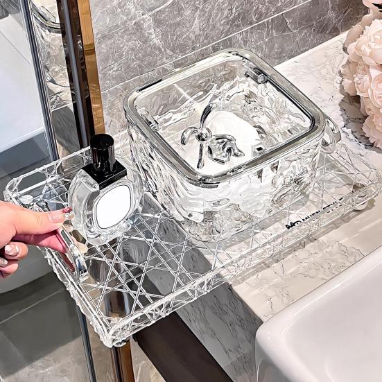 Transparent Storage Box Desktop Organizer with Press Type Lid Dressing Table Storage Case for Keys Trinkets Hairpins Scrunchies