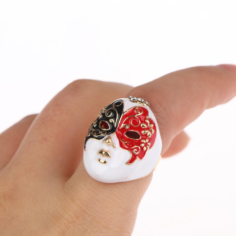 Personality Chinese-Style Drip Oil Peking Opera Facial Makeup Alloy Finger Rings Adjustable Jewelry Gift