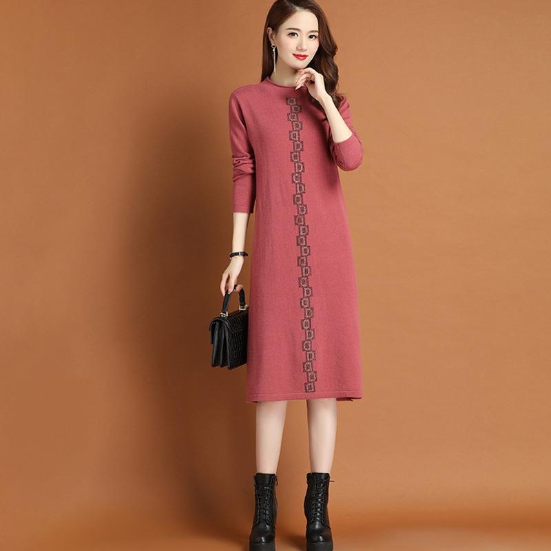 With Coat Women's Sweater Skirt Autumn and Winter New Thickened Loose Medium and Long Knee-length Knitted Dress