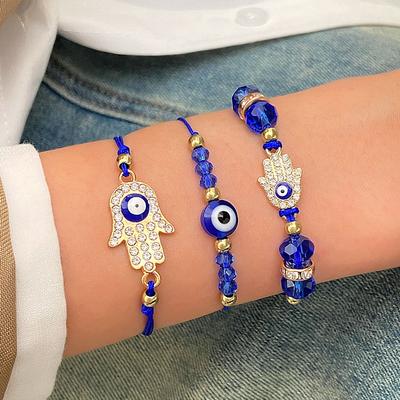 3 Stück/Set Glückliche Türkische Blaue Böse Auge Armbänder für Damen Herren Fatima Hand Hamsa Schmetterling Anhänger Geflochtenes Armband Handgemachter Schmuck