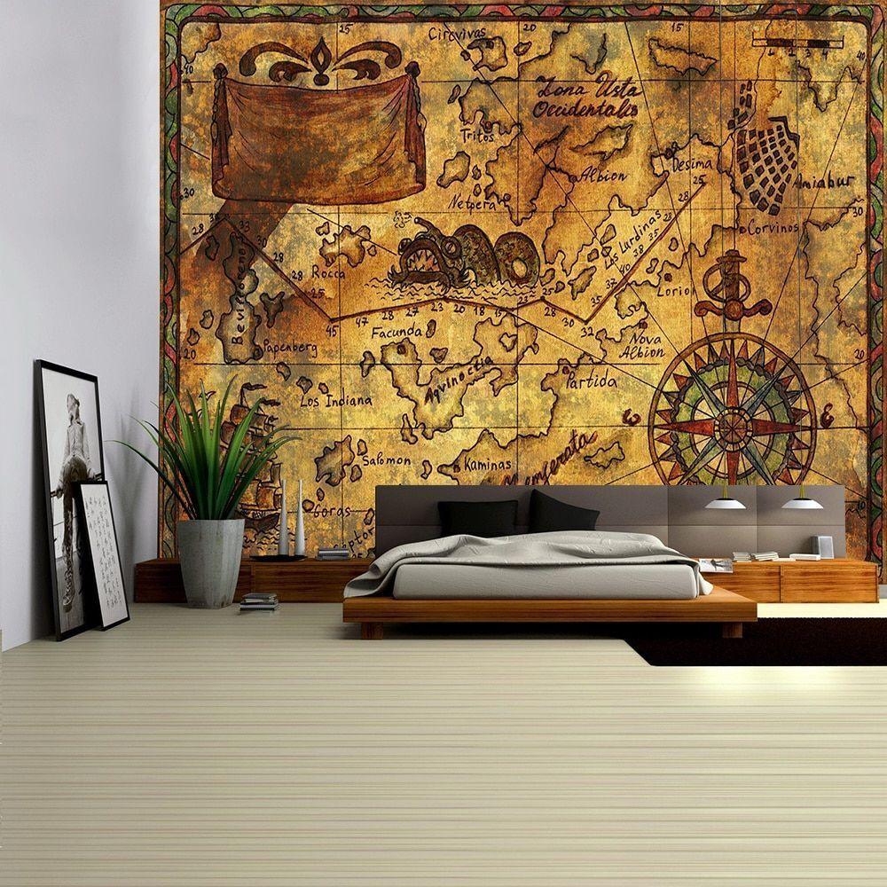 Tapestry sea map pirate treasure 75x100