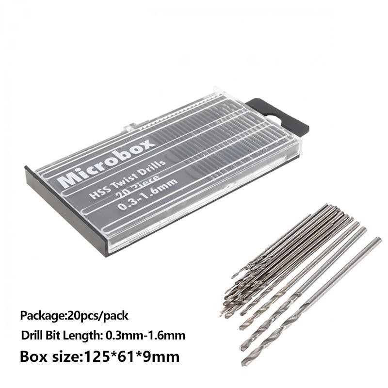 20pcs/set 0.3mm-1.6mm Mini High Speed Steel Twist Drill Bit Set Micro HSS Drill Bit Set with Case