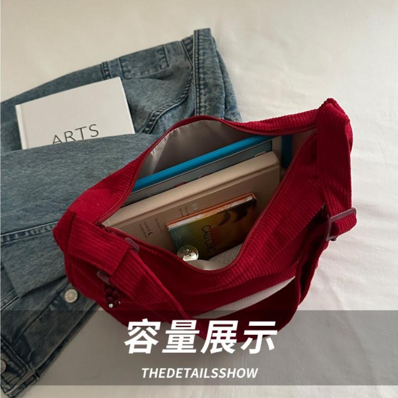 Autumn Retro Simple Women's Corduroy Shoulder Bags Travel Portable Ladies Crossbody Bag Solid Color Female Handbags Casual Tote