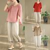 Summer Casual Plus Size Embroidered Cotton Linen Two-Piece Set for Women