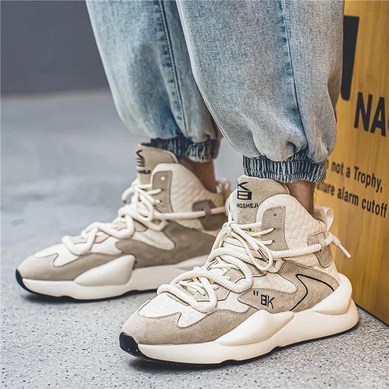 New Autumn and Winter High Cut Plush Warm and Trendy Shoes for Sports and Leisure Men's Fashiable Lace Up Youth Running Shoes