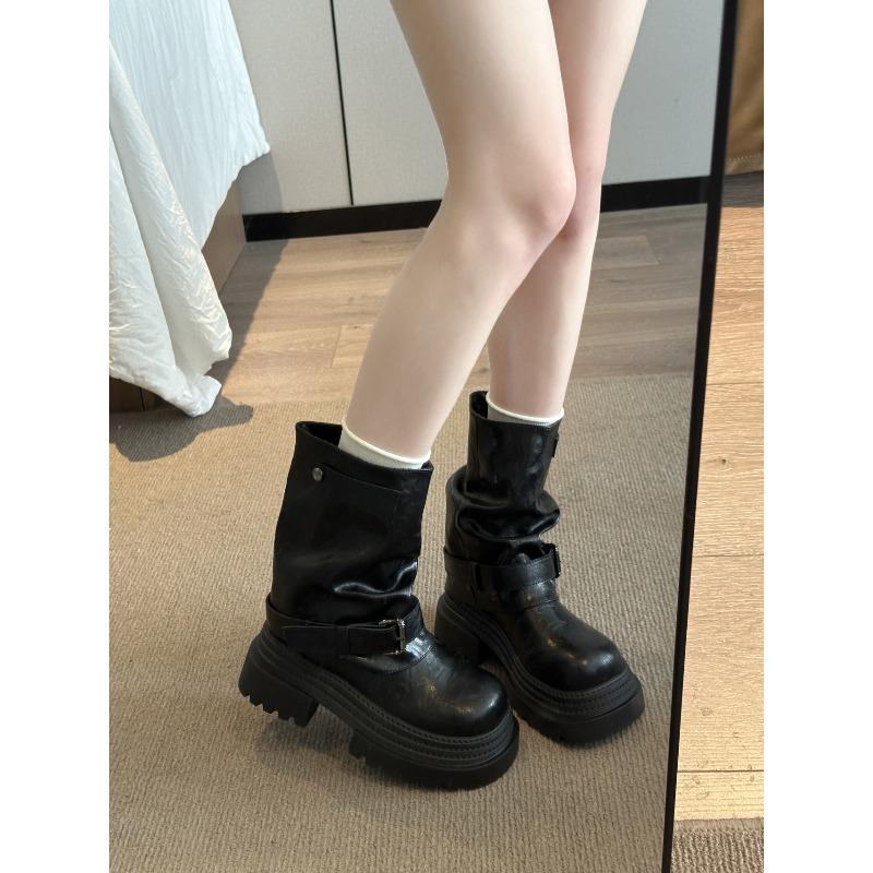 Summer new fashionable versatile round head thick heel thick sole Martin boots women s skirt soft sole 35