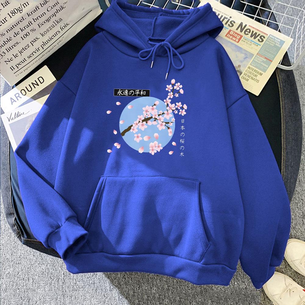 Japanese Blossom Sakura Graphic Hoodies Women/Men Clothing Winter Warm Comfortable Sweatshirt Pocket Fleece Streetwear