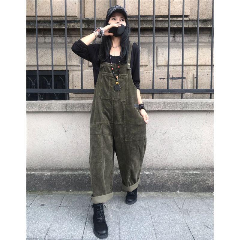 Literary and Art Large Size Thickened Warm Corduroy Casual Pants Women's Winter New Style Loose Covering Meat and Thin Overalls