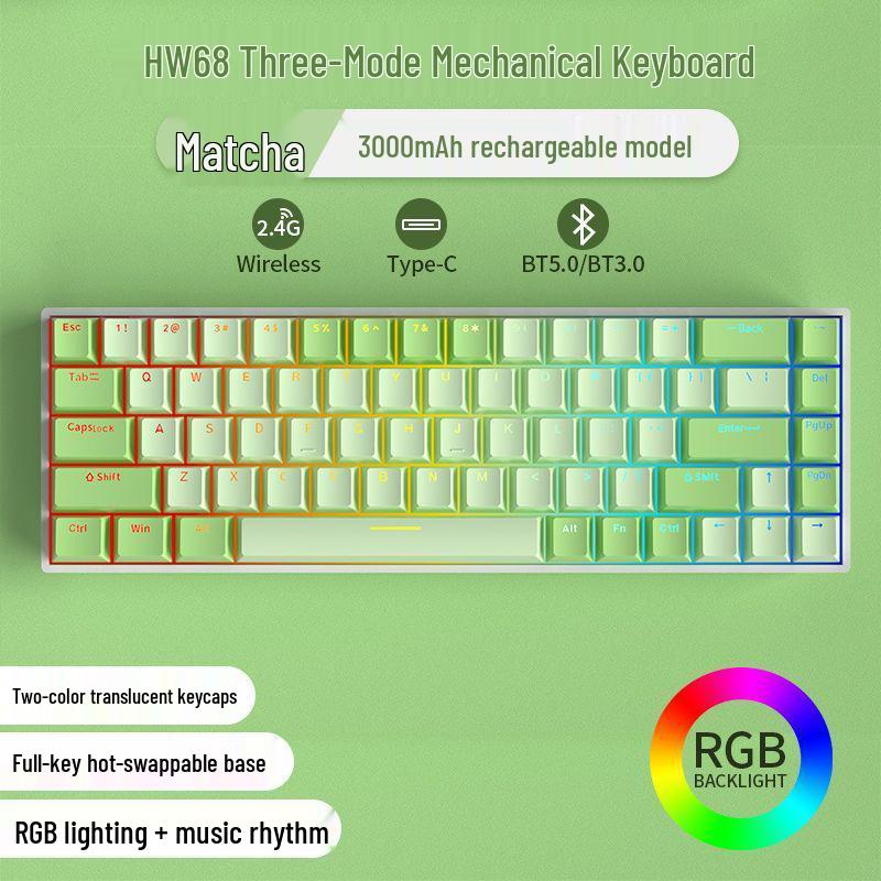61-Key Mini Mechanical Keyboard with Three-Mode Wireless Bluetooth, Red Tea Switch for Laptop Gaming & Office