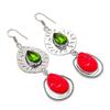 Natural Red Coral, Peridot 925 Sterling Silver Jewelry Earring 3.15" AE-11956