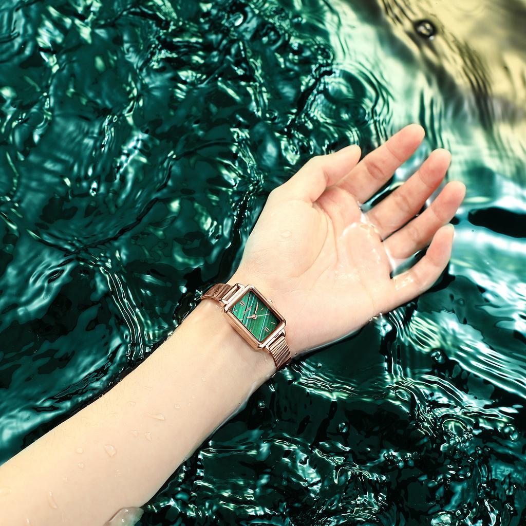 Small Green Watch Certification Imported Square Women'S Watch Mesh Belt Quartz Watch Customization