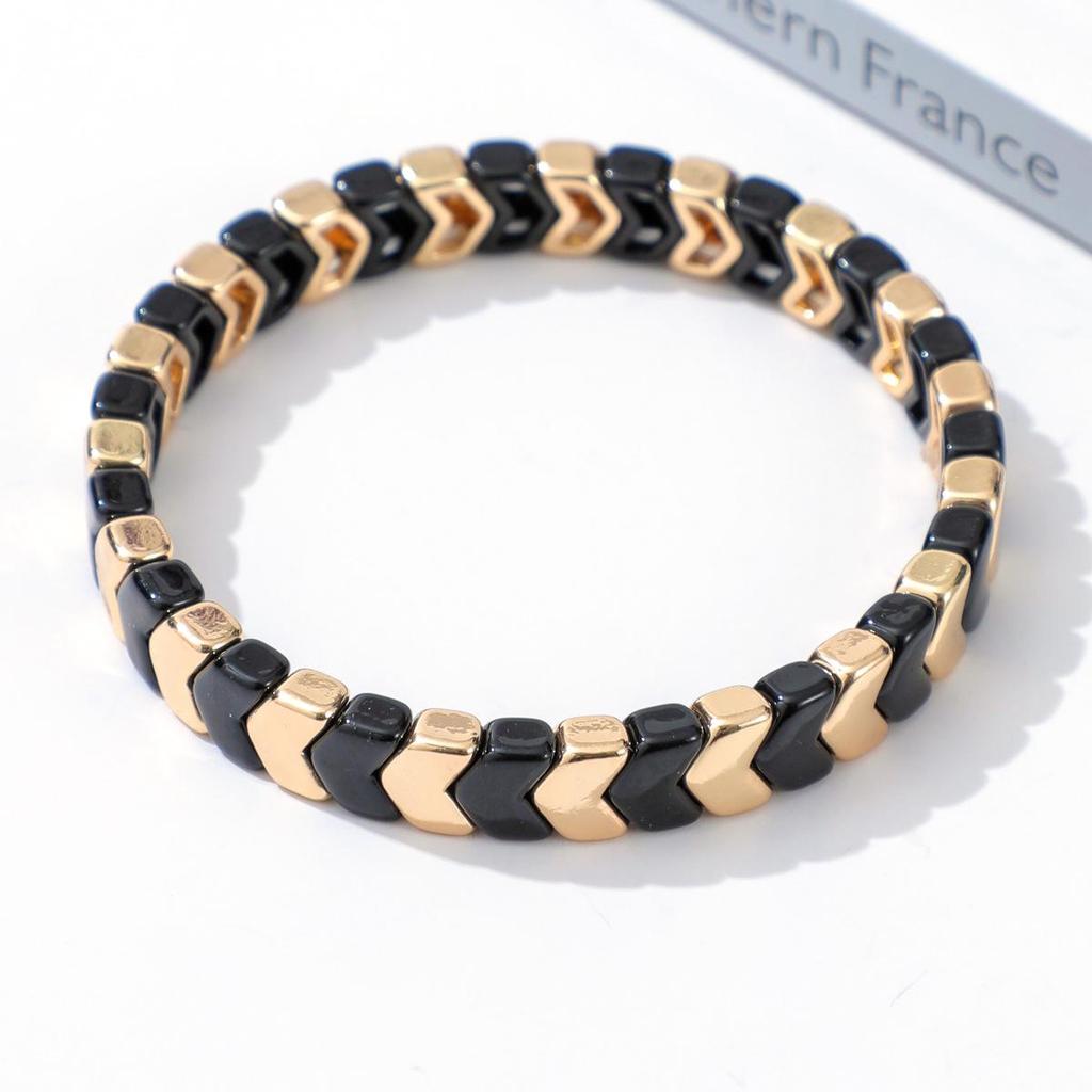 Trendy Gradient Rainbow Enamel Bracelet with Geometric Arrow Design for Women