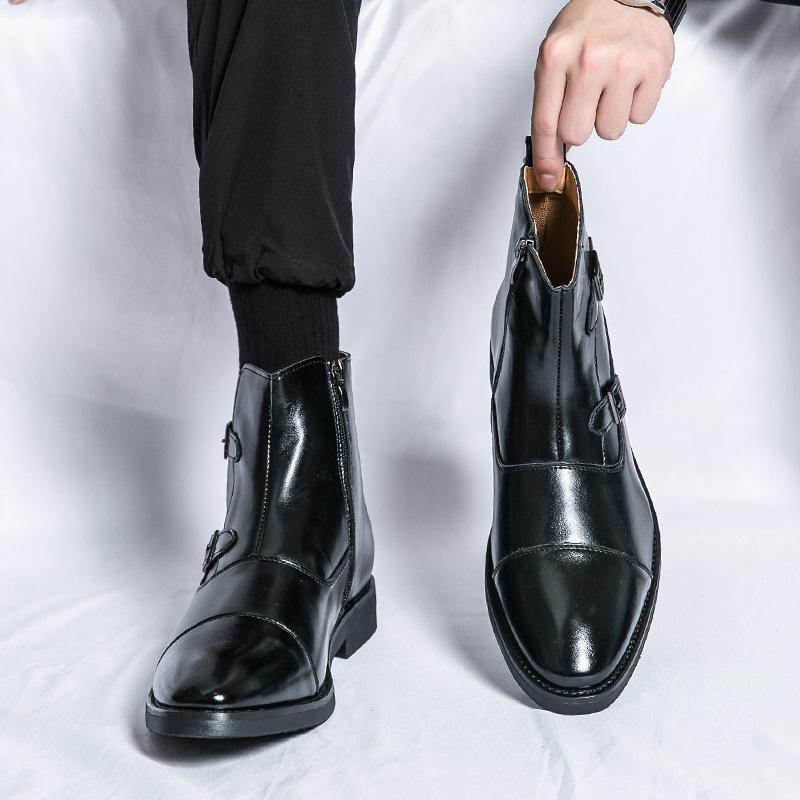 Martin Boots British Brock Chelsea Boots Men's Autumn and Winter High Top Leather Shoes Medium Tooling Boots Leather Boots