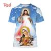 Christliches T-Shirt mit der Jungfrau Maria und der Mutter Gottes für Männer, Jesus liebt, lässiges Rundhals-T-Shirt, kurzärmelig, übergroßes Herren-T-Shirt