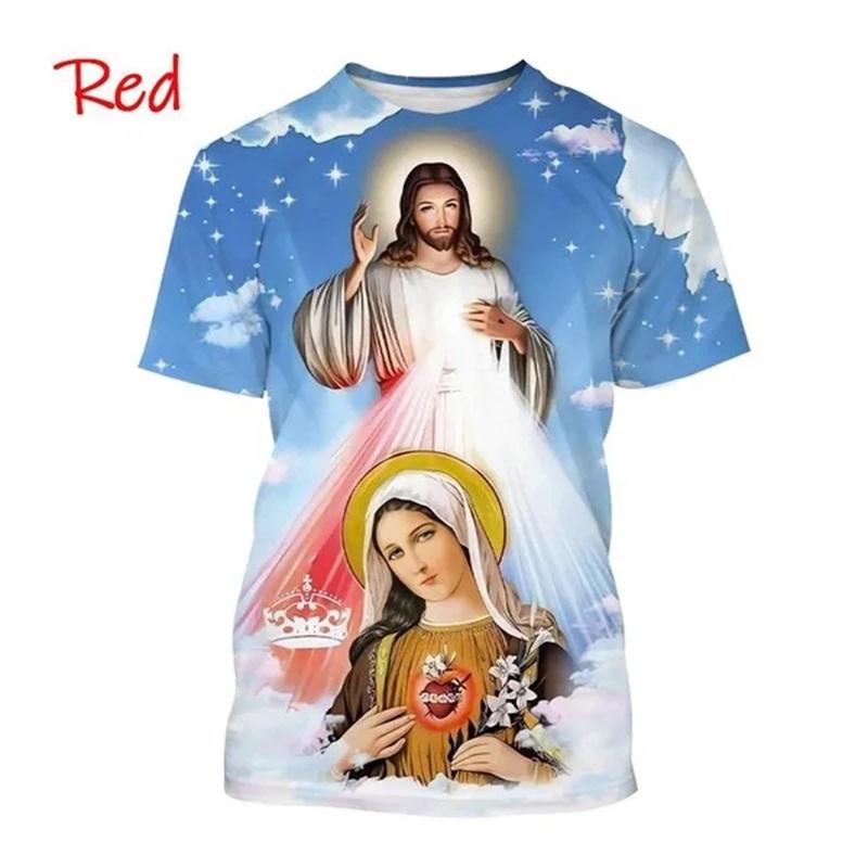 

Christian Mother Of God Virgin Mary T-Shirt For Men Jesus Loves 4XL