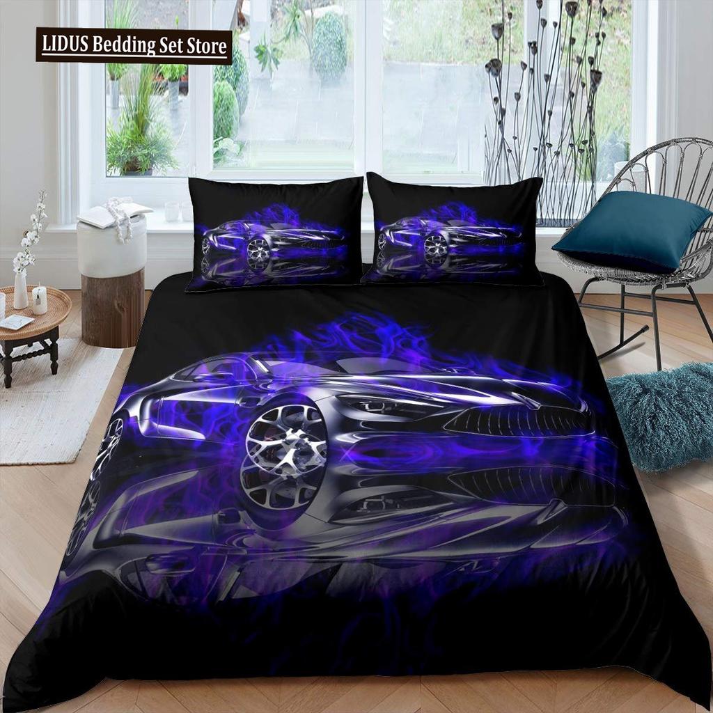 Závodní auto Povlečení Set Velikost Queen 3D Potisk Auta Povlečení Stylová Dekorace Kluci Sport Přikrývka Povlak Rychlost Sportovní Auto Přikrývka Set