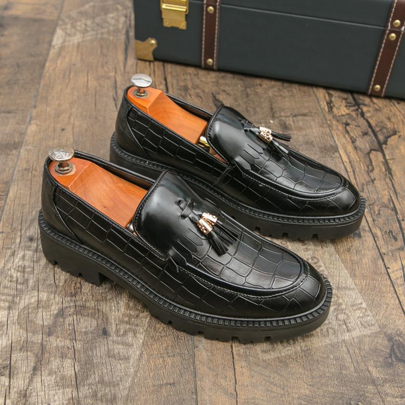 

Модные мужские лоферы на толстой подошве, мужские повседневные удобные дышащие нескользящие кожаные туфли, банкетная социальная обувь, мужской размер 38-45 38 чёрный