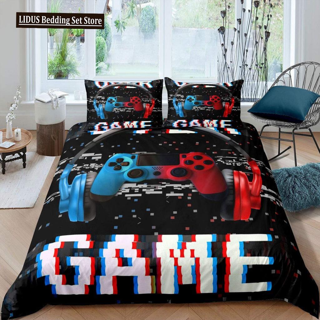 Gamer Duvet Cover Set Rotating Music Comforter Cover Gamepad Gaming Bedding Set For Boys Headphone Bedspreads Cover Queen Size