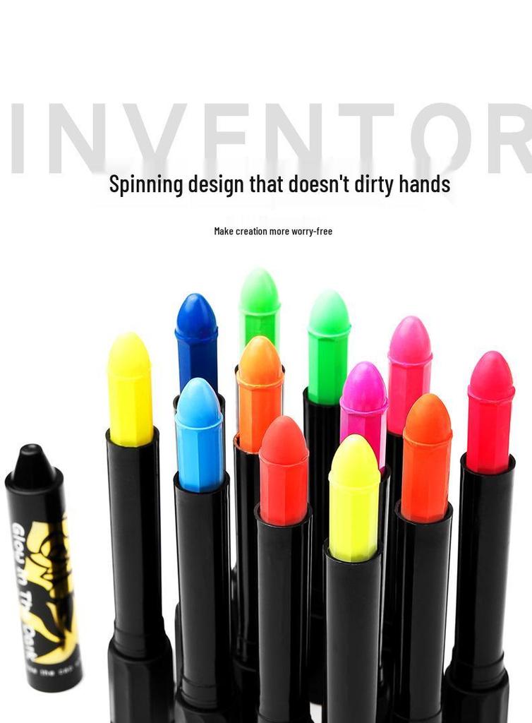 12-Color Glow Face & Body Painting Crayons - Twist-Up, No-Mess for Halloween & Stage Makeup
