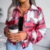 Women Loose Jacket Contrast Color Plaid Print Turn Down Collar Single Breasted Fake Pocket Long Sleeves Fall Spring Commuting