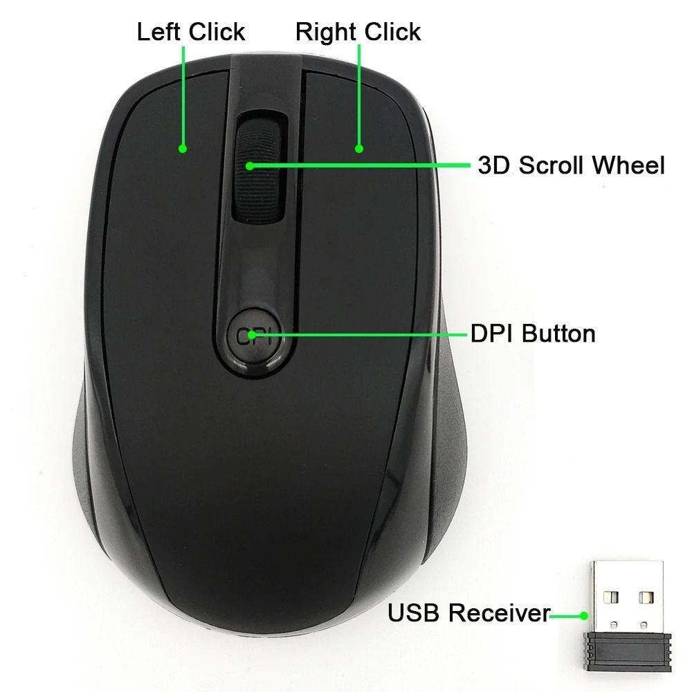 3 Button Optical Mice 1600DPI Computer Mouse Lightweight Wireless Mouse  Notebook