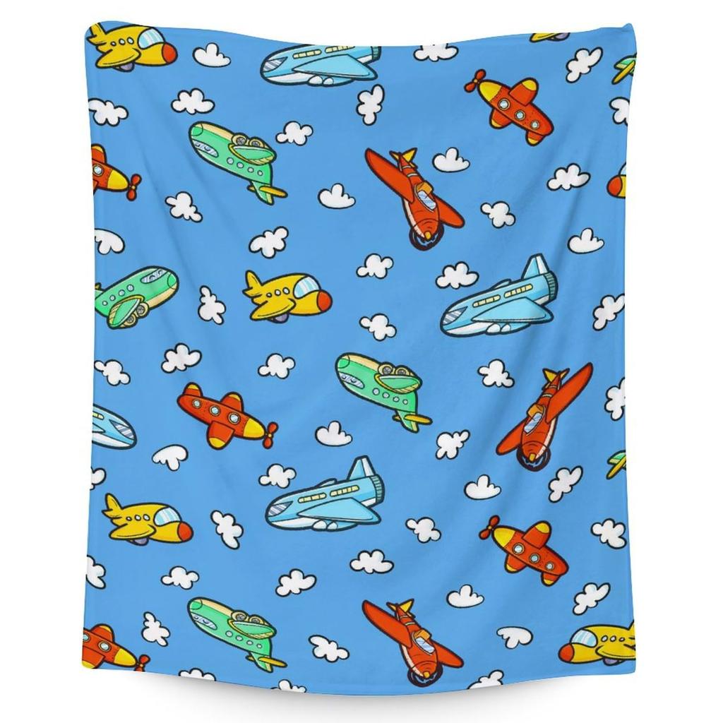 Cartoon-Flugzeug-Konzept digital bedruckte Polyester Schlafzimmer Samt Flanell Decke Vlies weiche Sofa-Abdeckdecken für Betten