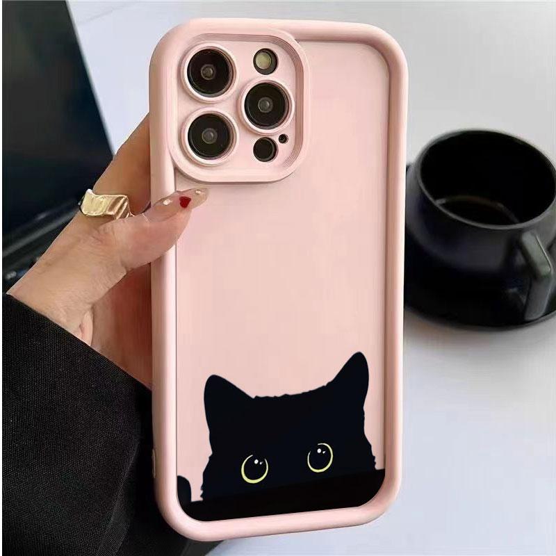 For iPhone 17 16 15 14 Pro Max 13 12 11 Pro Max XS XR X 15 14 Plus 17 Air Black Cat Graphic Case Shockproof Soft Matte Cover